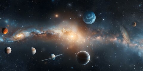 Cosmic harmony and unity among celestial bodies in a peaceful universe. Concept Cosmic Harmony, Celestial Bodies, Unity, Peaceful Universe