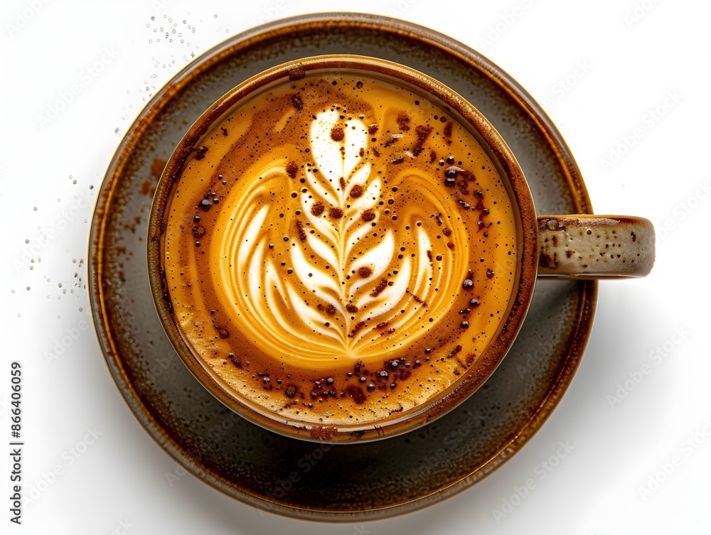Poster intricate latte foam art on a white background cozy and inviting coffee concept with copy space