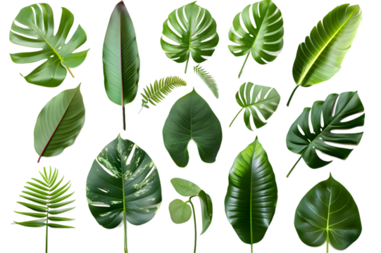 Set of Tropical leaves isolated on transparent background