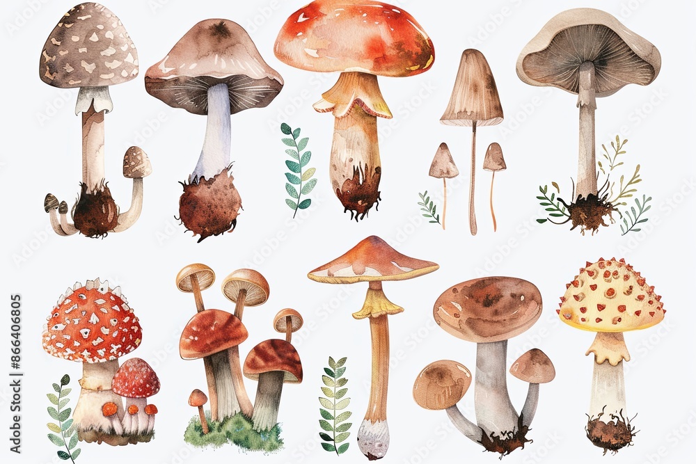 Sticker Fungi Fun: A digital planner sticker set featuring watercolor illustrations