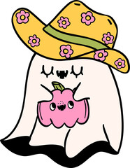 Groovy Western Cowboy ghost Halloween Retro Funky Cartoon Doodle