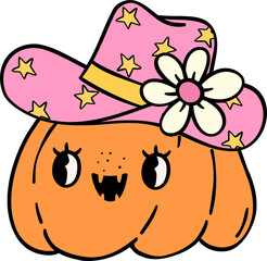 Groovy Western Cowboy Pumpkin Halloween Retro Funky Cartoon Doodle