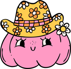 Groovy Western Cowboy Pumpkin Halloween Retro Funky Cartoon Doodle