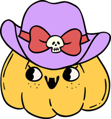 Groovy Western Cowboy Pumpkin Halloween Retro Funky Cartoon Doodle