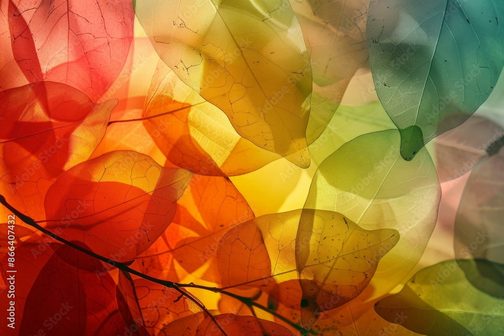 Poster vibrant and colorful autumn leaves overlay creating a stunning abstract background pattern with tran