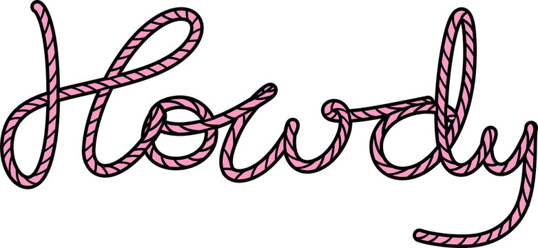 Groovy Western Cowboy Howdy word rope Halloween Retro Funky Cartoon Doodle