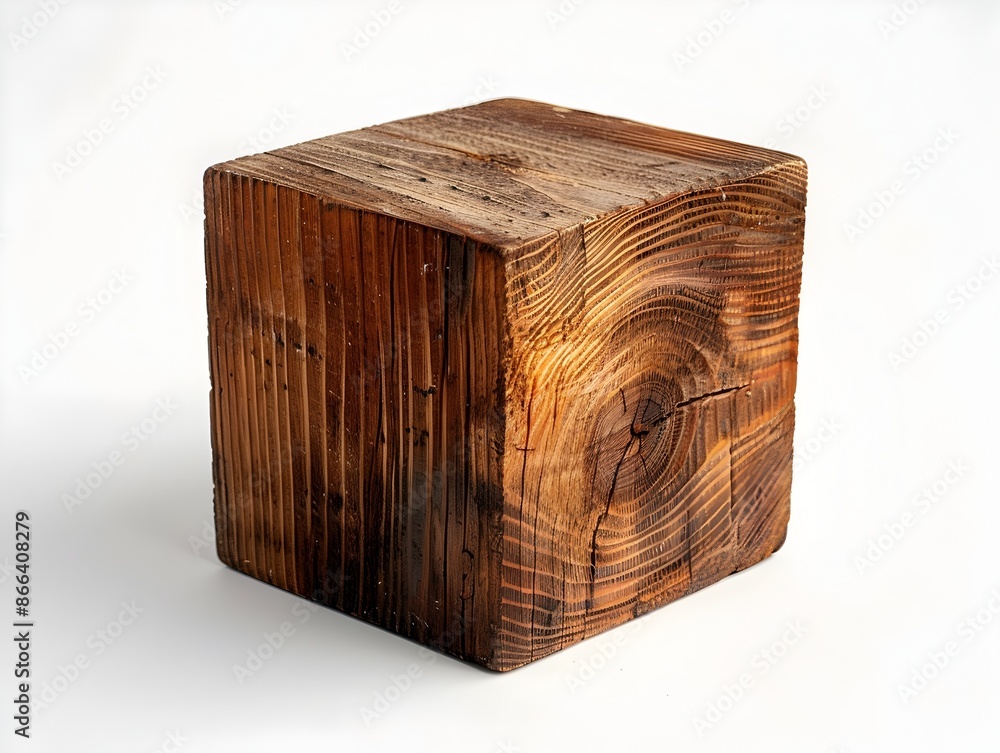Poster rustic wooden block in minimalist studio setting for product presentation