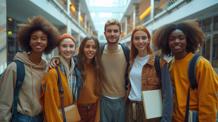 Obraz premium Group of Happy College Students Standing Together in a University Campus