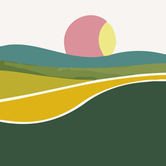 Minimalist Sunset Landscape Vector illustration