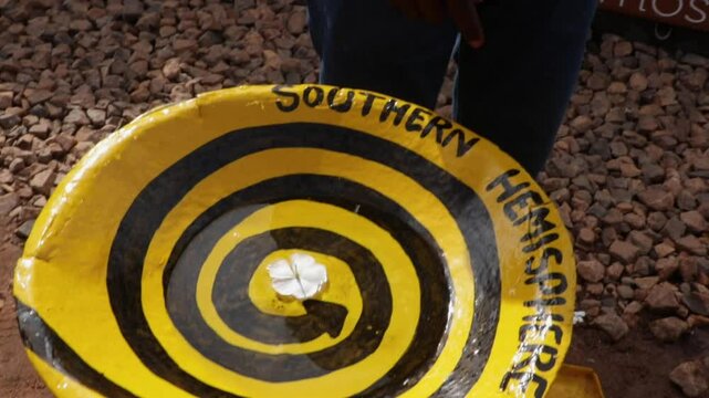 Coriolis Effect Water Experiment In Uganda. Uganda At The Equator. closeup, handheld shot