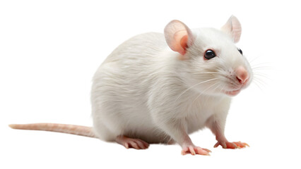 Small white pet rat with soft fur isolated on a white background