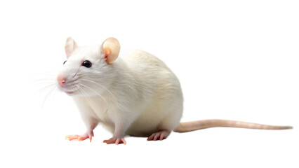 Small white pet rat with soft fur isolated on a white background