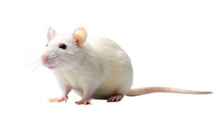 Small white pet rat with soft fur isolated on a white background