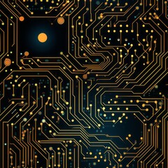 Seamless Yellow and Black Circuit Board Pattern