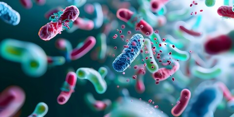 Closeup colorful 3D image of probiotic oral bacteria microorganisms for health. Concept Microbiology, Probiotics, Health, Oral Bacteria, 3D Imaging