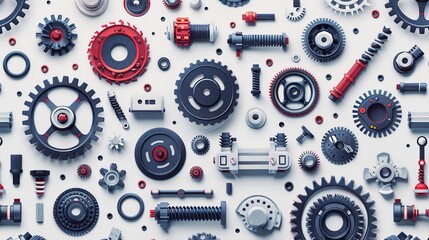 Machine spare parts background with industrial elements and fittings