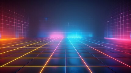Sleek Vibrant Neon Grid Backdrop for Electronic Product Presentation