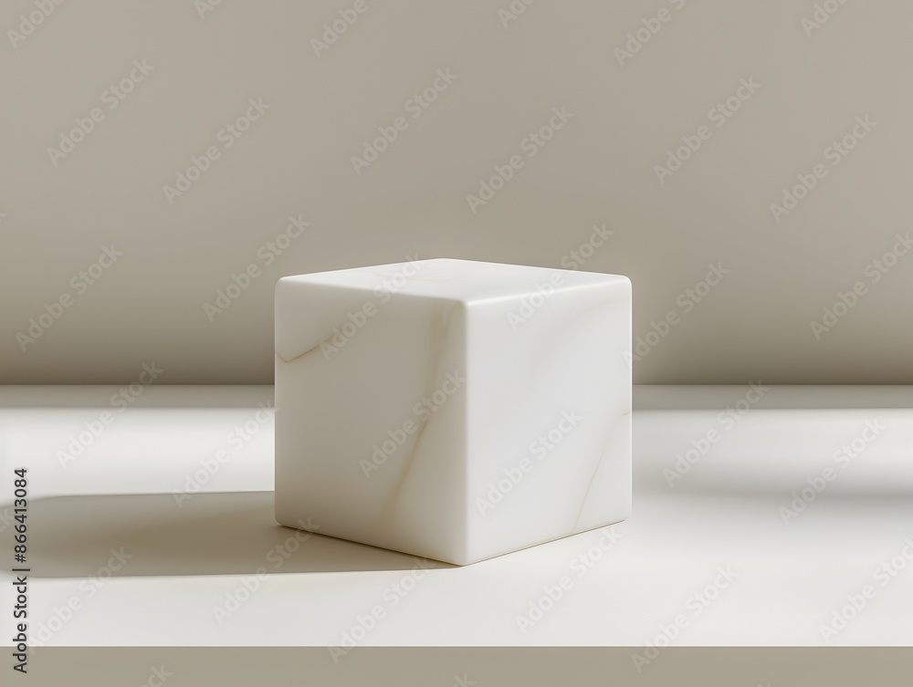 Poster simple white geometric cube on minimal backdrop for product display concept