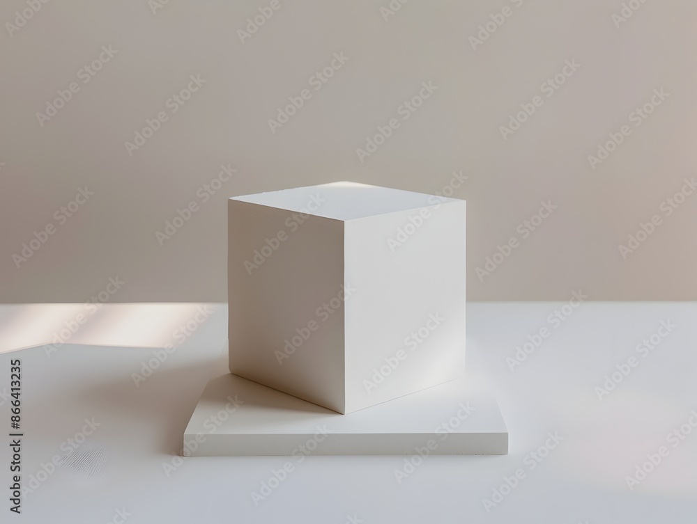 Poster simple white cube on clean minimalist background for product display and presentation concept