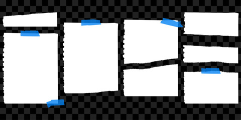 A set of torn paper pieces. Empty sheets of paper for websites, social media, collages, etc. Glued with tapes of duct tape.