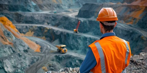 Mining engineer inspecting work at site GZ01. Concept Mining Engineering, Site Inspection, Work Inspection, Engineering Fieldwork, Site GZ01