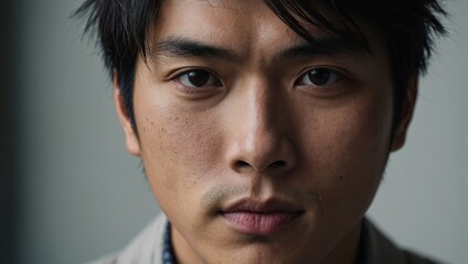Obraz premium Closeup portrait of an attractive young Japanese man looking at camera