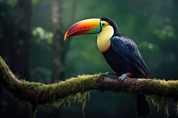 Toucan, Ramphastos toco, sitting on a branch