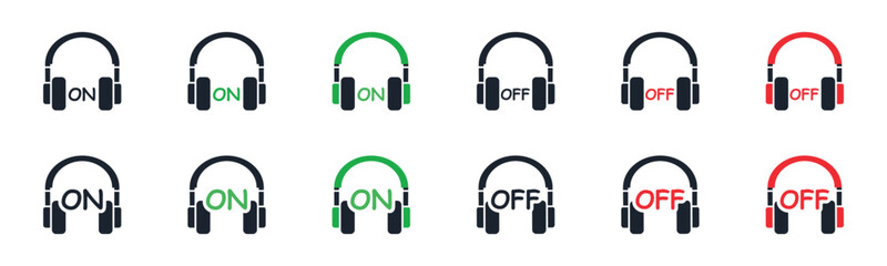 Icon headphones On and Off. Simple earphone symbol. Isolated graphic illustration audio amd volume device. Headphone set icon in vector design style