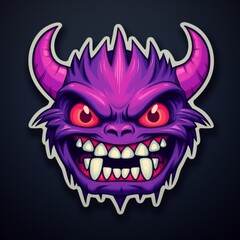 Obraz premium Angry Purple Monster with Horns and Sharp Teeth. Illustration for Gaming, Fantasy, or Halloween