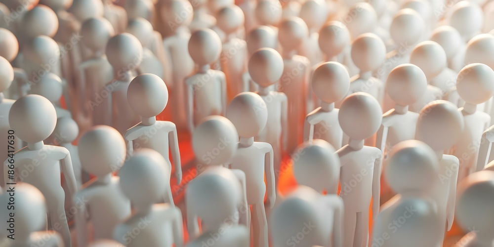 Poster creating a three-dimensional visualization of a group of stick figure individuals. concept stick fig
