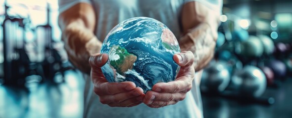 Man Holding a Globe in a Gym Setting