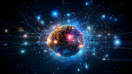 A Vision of the Future of AI - A Digital Brain Firing an Expansive Web of Connections Against a Galactic Backdrop