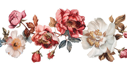 Vintage bouquet of flowers isolated on a transparent background