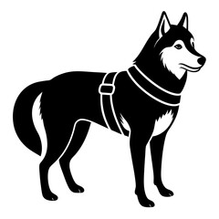 Siberian husky dog silhouette full body standing  for graphic design vector and illustration on white Background