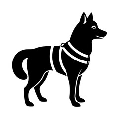 Siberian husky dog silhouette full body standing  for graphic design vector and illustration on white Background