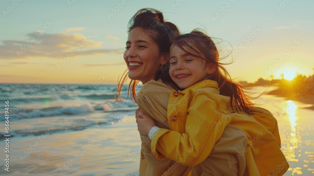 Wall mural the mother and daughter embrace