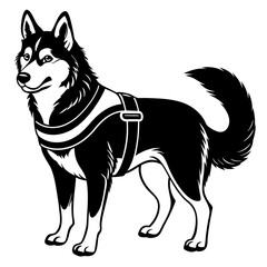 Siberian husky dog silhouette full body standing  for graphic design vector and illustration on white Background
