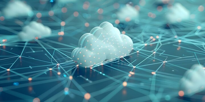 Diagram of network devices and cloud services interconnected in a network. Concept Networking Devices, Cloud Services, Interconnected Network, Diagram, Technology