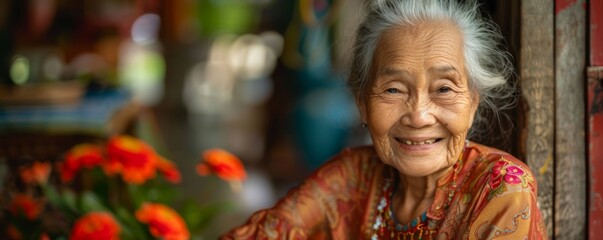 Fototapeta premium Elderly Thai woman with a gentle smile
