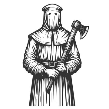recommend clip art:  Grim Reaper executioner with Axe sketch engraving generative ai fictional character vector illustration. Scratch board imitation. Black and white image.