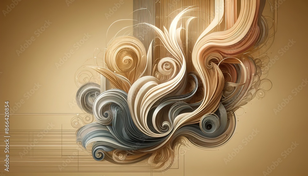 Poster an abstract digital drawing consisting of mesmerizing patterns and shapes that resemble a mix of mus