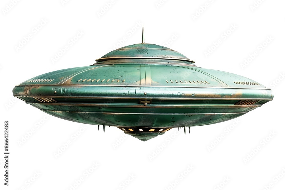 Poster flying green ufo with isolated background