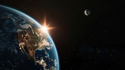 Obraz premium Earthrise From Space With a Glimmering Sun