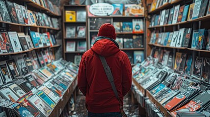 Comic Book Store Joy A comic book enthusiast finding a rare issue, feeling overjoyed and accomplished