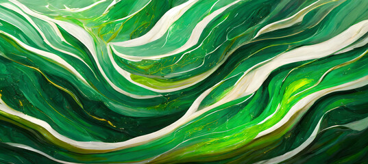 Paint an elegant scene inspired by emerald green marble, using oil techniques to convey. Generative AI.	

