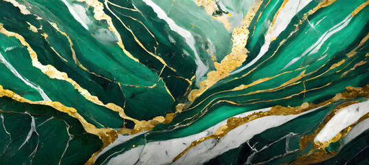 Paint an elegant scene inspired by emerald green marble, using oil techniques to convey. Generative AI.	
