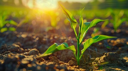 A corn plant growing in a field.