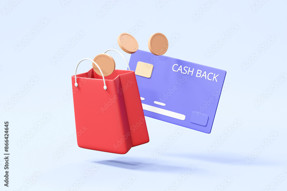 Poster a vibrant 3d render depicting the rewards of smart card usage with floating elements of smart cards,