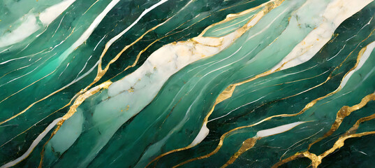 Paint an elegant scene inspired by emerald green marble, using oil techniques to convey. Generative AI.	
