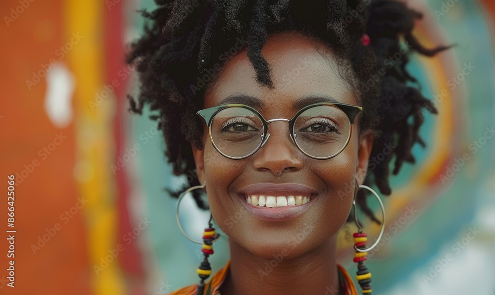 Wall mural Woman with glasses and a confident smile